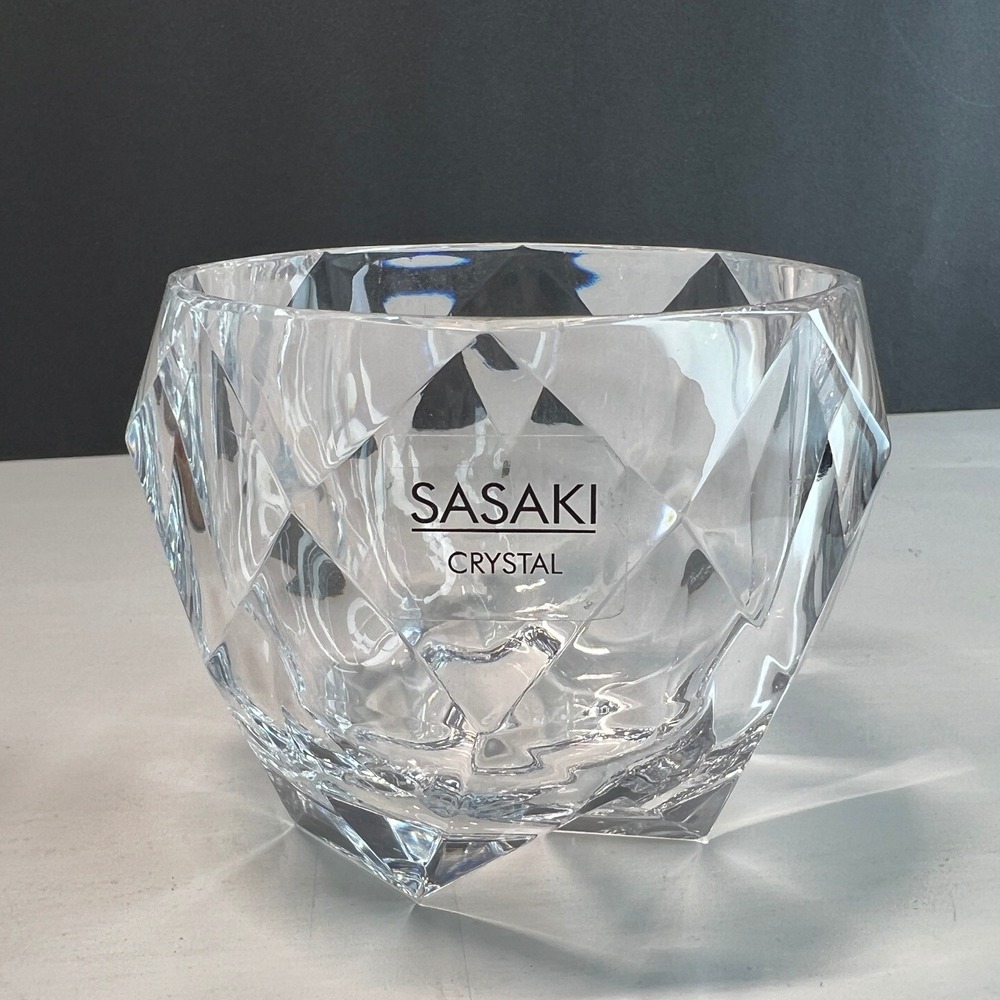Sasaki Crystal Diamond Cut Geometric Small Bowl Clear Glass Japan 3.25 Inch